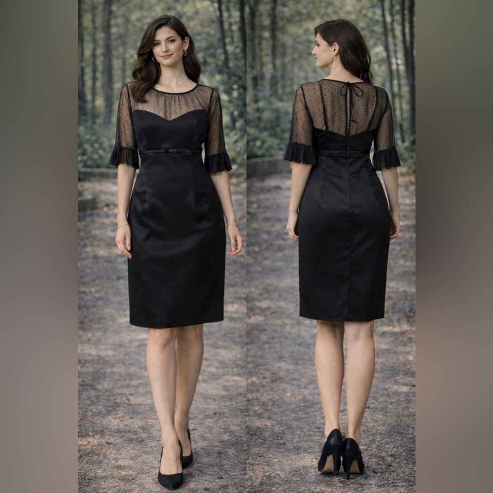 Tahari Dress 12P 12 P Black Short Sleeve Mesh Top Career Church